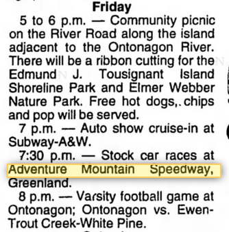 Adventure Mountain Raceway - Aug 1995 Mention (newer photo)